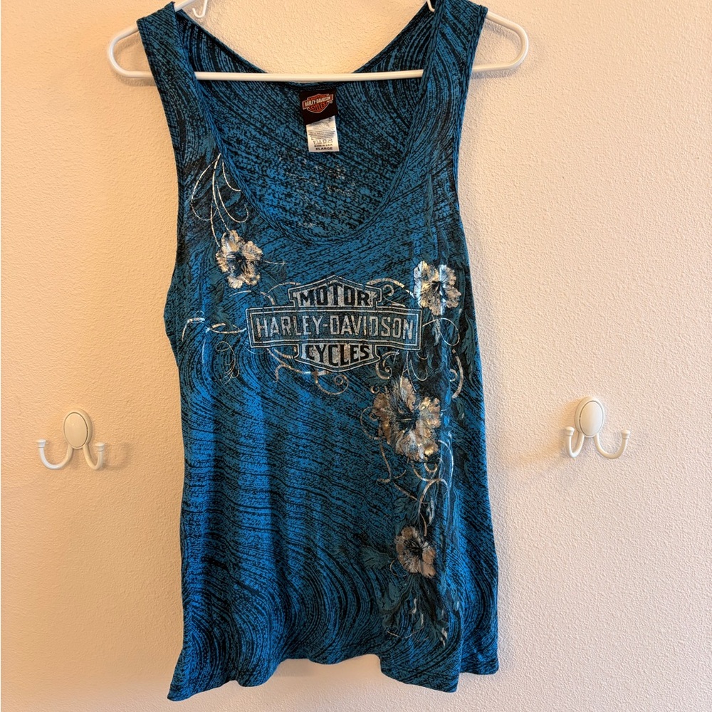 Harley-Davidson Teal Blue Floral Logo Tank Top
